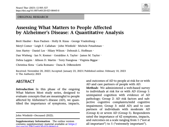 Assessing What Matters to People Affected by Alzheimer’s Disease: A Quantitative Analysis